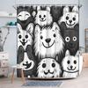 1 Whimsical Cartoon Dog Face Shower Curtain - Expressive Black And White Design, Polyester Fabric With Hooks, Machine Washable