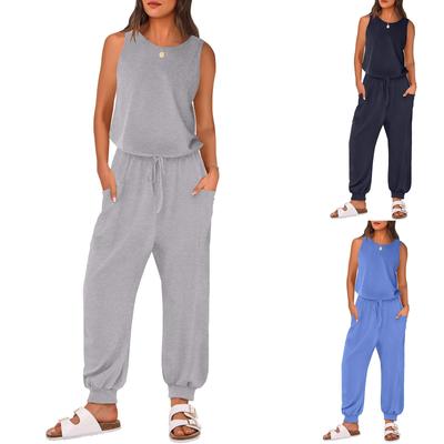 Jumpsuits for Women Casual Sleeveless R-Neck Romper Outfits Workout Jumpsuit with Pockets