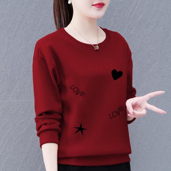 Korean Version of Women's Sweaters Women's Loose Printed Mother Clothes Thin Round Neck Long-sleeved Tops Women's Spring and Autumn