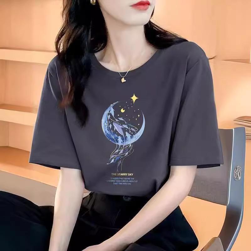 Women's 2025 Summer Unisex Round Neck Printed Short-Sleeve Loose Cotton T-Shirt