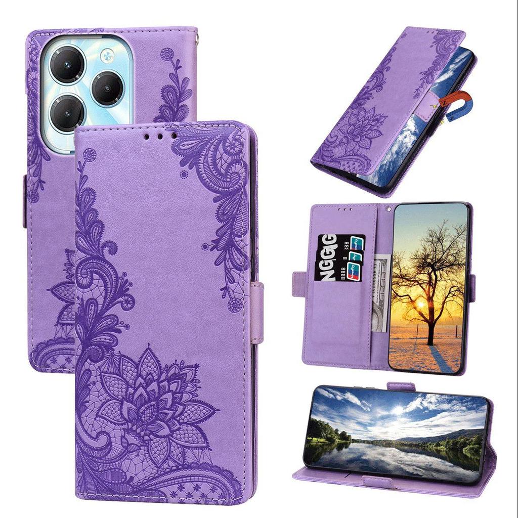Lace Floral Print PU Leather Flip Wallet Phone Case for TECNO SPARK 20 Pro,infinix HOT 40 Pro Cover