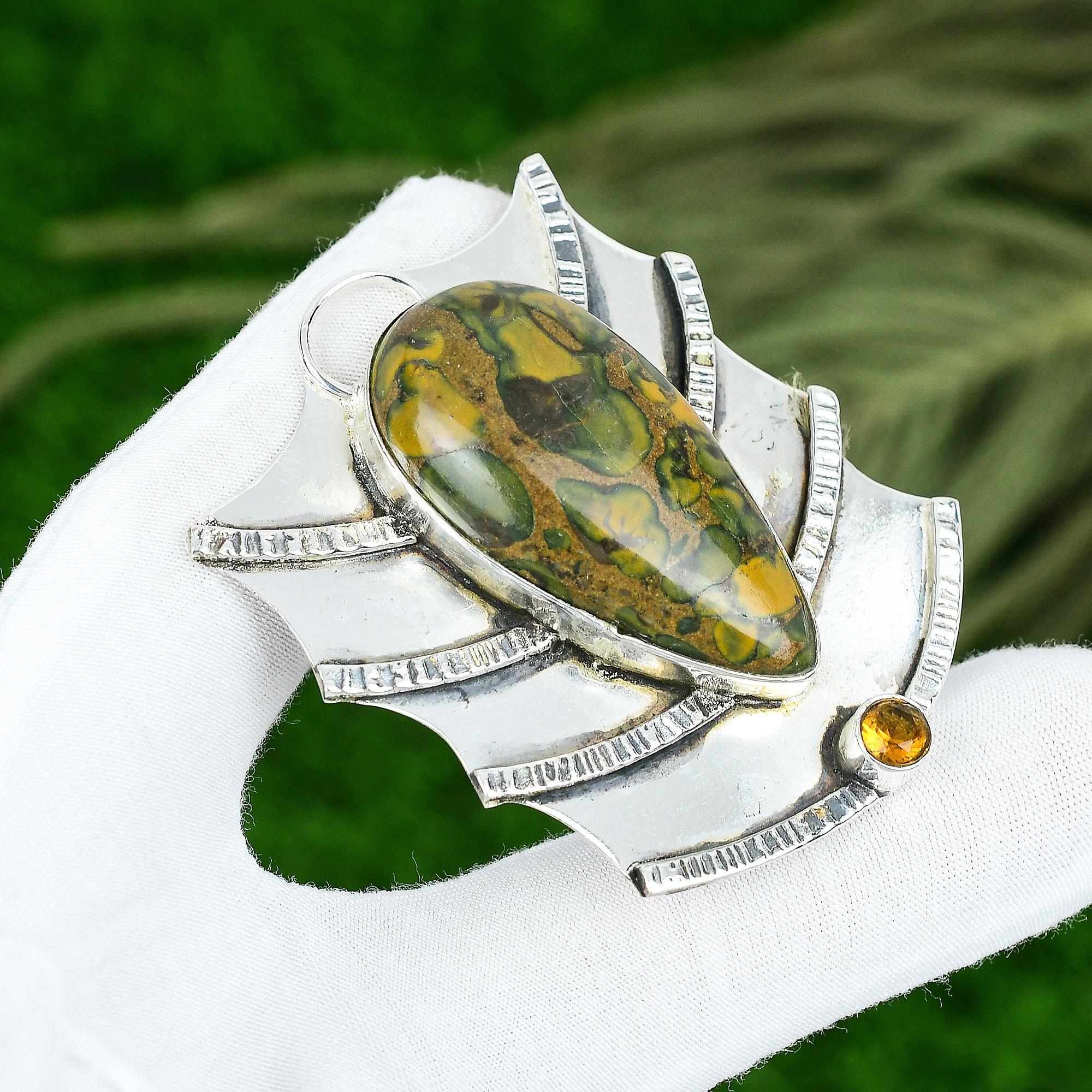 

Mothers day Deal 925 Silver Natural Fruit Jasper Citrine Bezel Pendant Jewelry