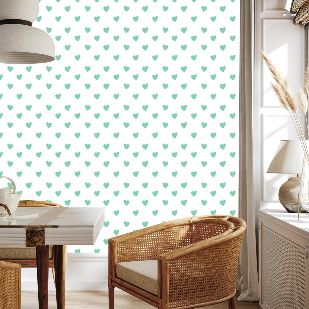 Heart Wallpaper White, Mint and Sea Blue 50x1000