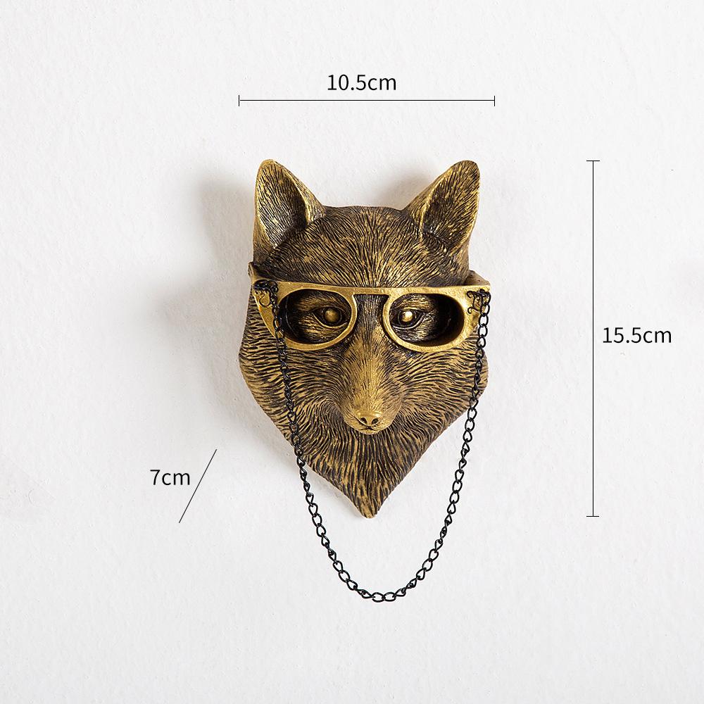 Nordic Bronzed Resin Animal Head Sculpture Pendant with Glasses Wall Mounted Bear Mouse Statue Figurine Hanging Pendant Ornament