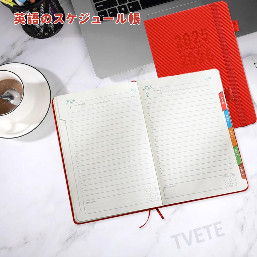 TVETE 2026 A5 Planner Diary Notebook 200 Sheets 400 Pages Red