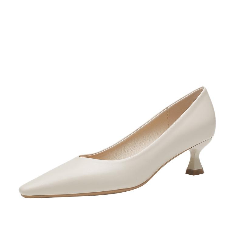 H685-1 sheepskin inner pad low heel pointed single shoes women's oilskin pattern solid color soft leather fashion women's shoes spring and summer hig