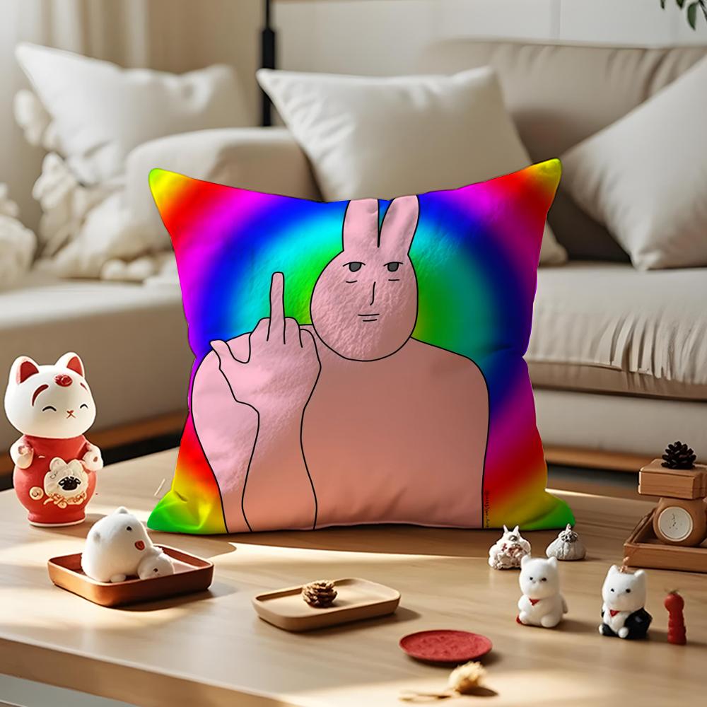 Pink Bunny Cue Cushion Cover Anti-dustmite Pillowcase Invisible Zipper Silky Short Plush Sofa Cushion Cover
