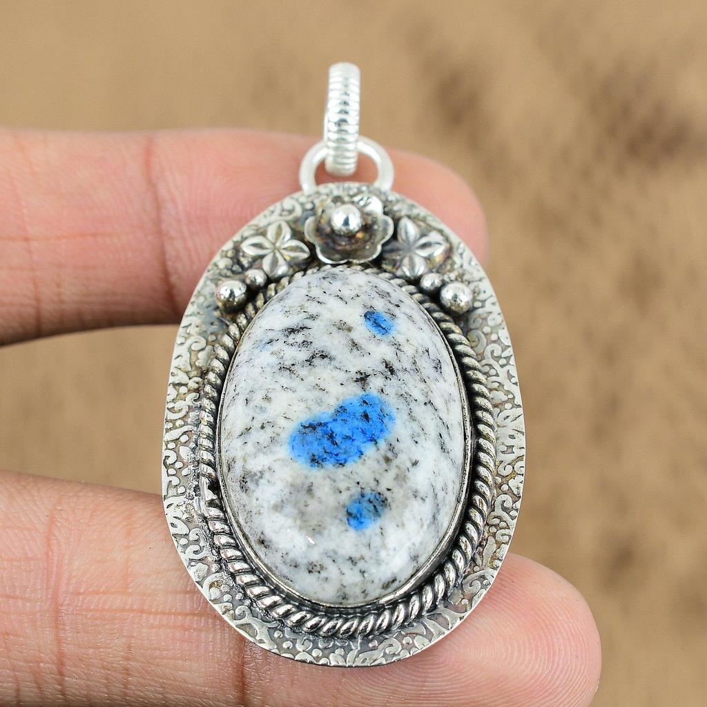 K2 Jasper Gemstone Art Deco Flower Handcrafted Pendant Jewelry Sterling Silver