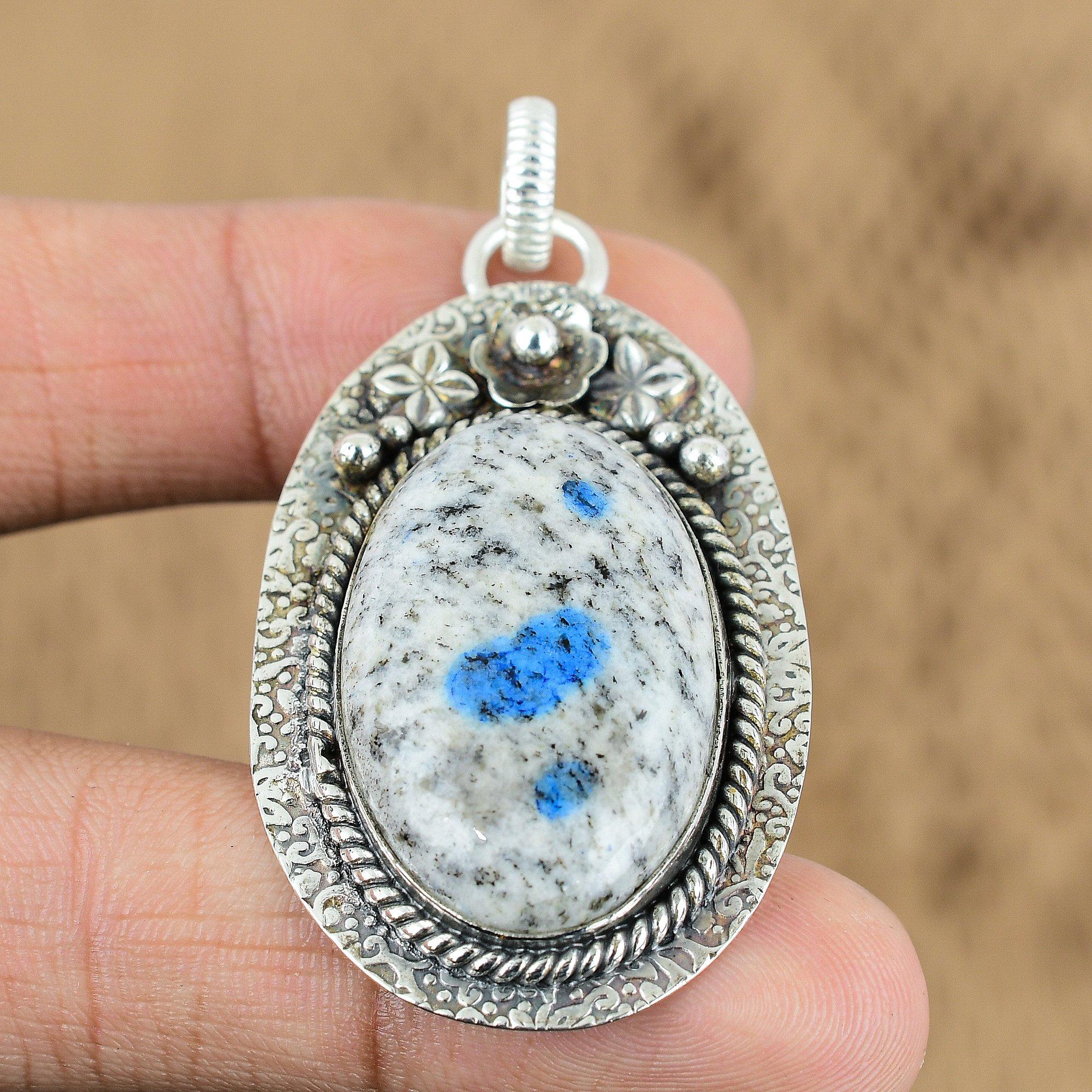 

K2 Jasper Gemstone Art Deco Flower Handcrafted Pendant Jewelry Sterling Silver