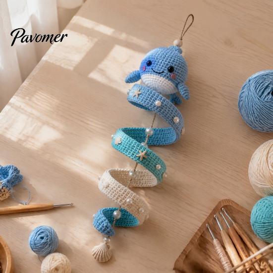 Padrão Fácil de Animais de Crochê Tema Oceano Kit Espiral, Artesanato Decorativo DIY, Conjunto de Tricô de Animais Marinhos Montagem Ornamento Pendurado para Árvore de Natal