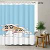 Crayon Shin-Chan & Shiro Best Friend Flying Scene 2D Print Waterproof Shower Curtain, Sweet Pink With Clouds & Daisies Bathroom