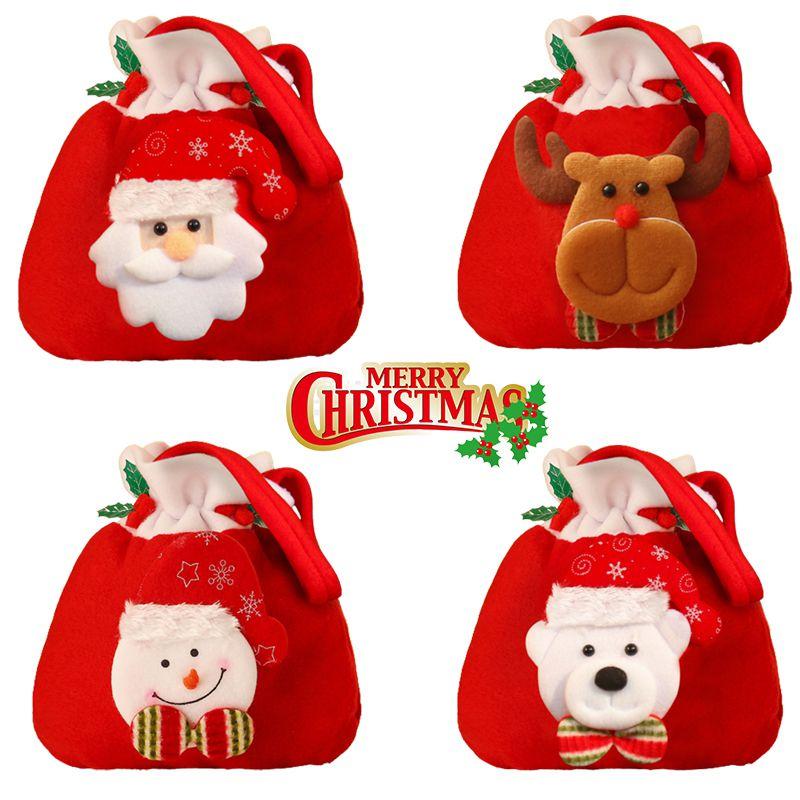 Soft Plush Christmas Kids Gift Doll Bag Drawstring Handle 3d Apple Candy Handbag