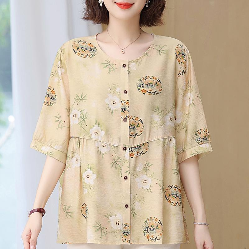 Plus Size 4XL-8XL Summer Casual Blouses Women Tops Loose Vintage Clothes Oversize Half Sleeve Shirt