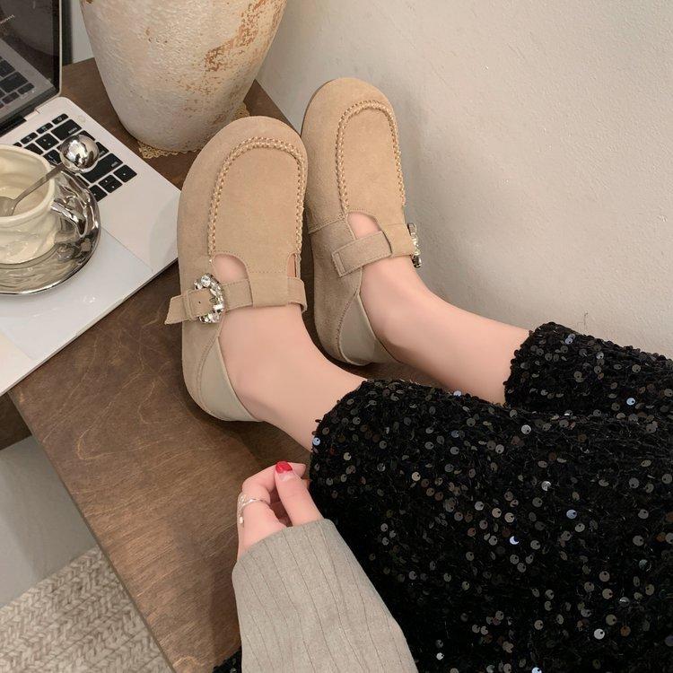 European niche frosted Piboken shoes women's 2025 new retro and comfortable two-wear casual shoes versatile soft-soled single shoes