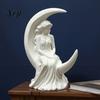 Moon Goddess Statue Fairy Figurine, Matte White Sculpture, 3D Printed PLA Exquisite Pleat Details Winged Statue, Mystical Fantasy Home Ornament