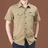 Men's Summer Military-Style Cotton Short-Sleeve Shirt - Casual, Lightweight, Multi-Pocket, Plus Size Workwear