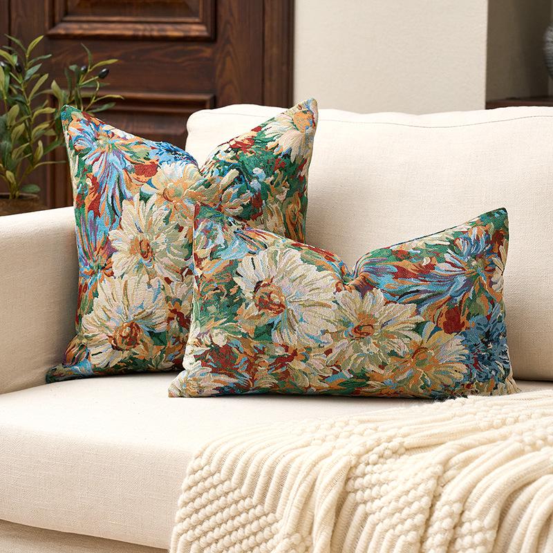 Soft Retro Floral Jacquard Cushion Cover - Without Pillow Insert