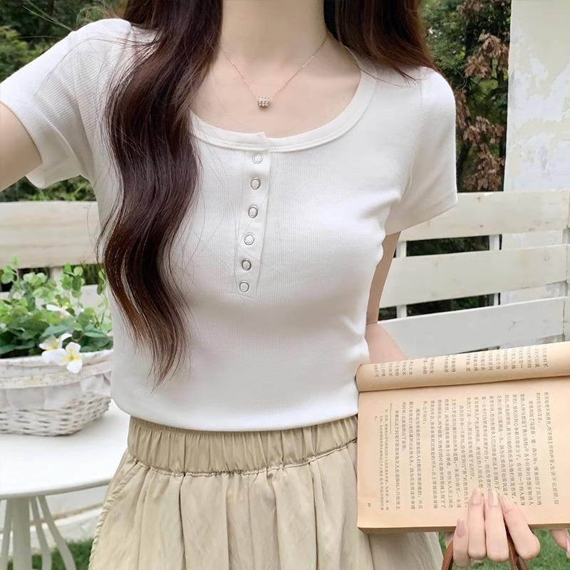 

VEZFAA женские модные повседневные летние однотонные блузки и рубашки с короткими рукавами и v-образным вырезом с принтом