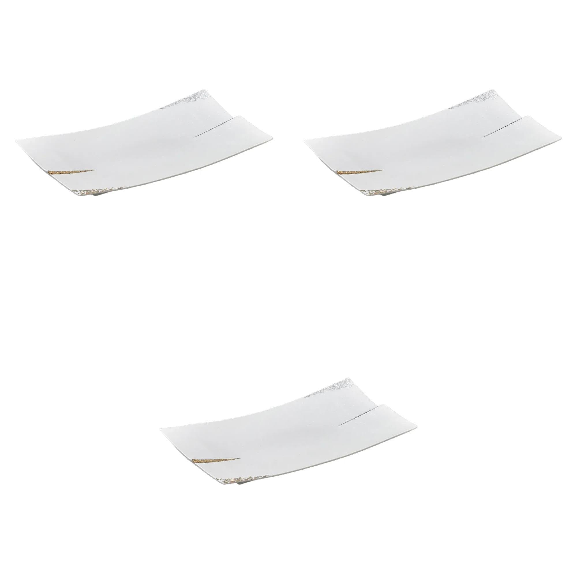 

Set of 3 Gold and Platinum Seared Stackable Plates x 13 x Medium Rectangular Plates by Setomonohonpo [17.3 2.9 cm]