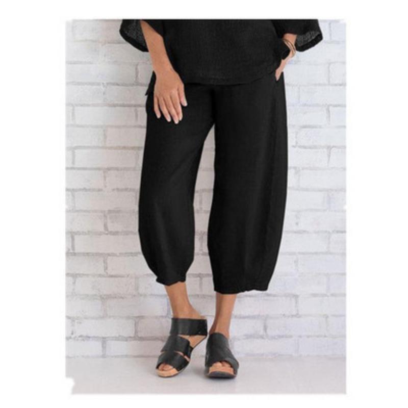 Spring Summer Elastic Waist Cotton Linen Loose Casual Pants for Women's Home Wear