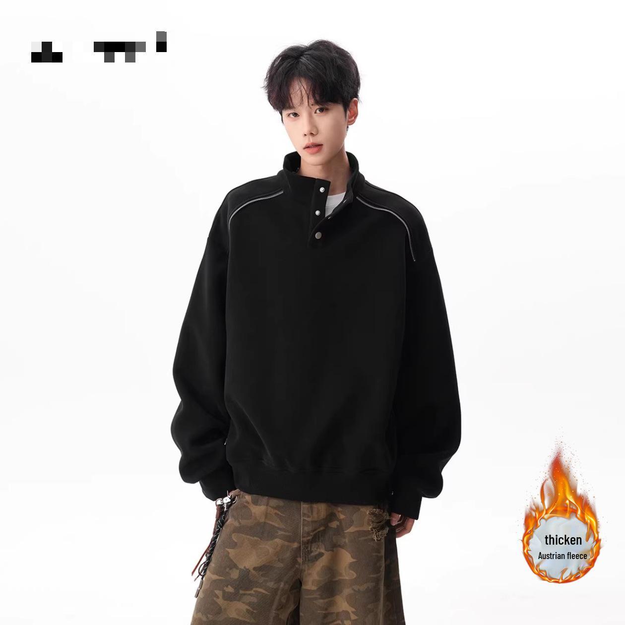 Men s Heavyweight Korean Style Casual Stand-up Collar Loose Pullover Hoodie XL