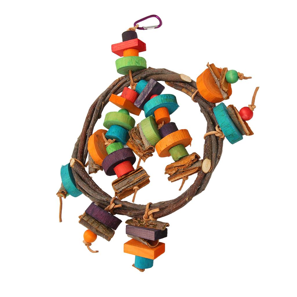 Bird Cage Hanging Ring Toys Fun Colorful Bite Resistance Wooden Parrot Chew Toys for Budgies