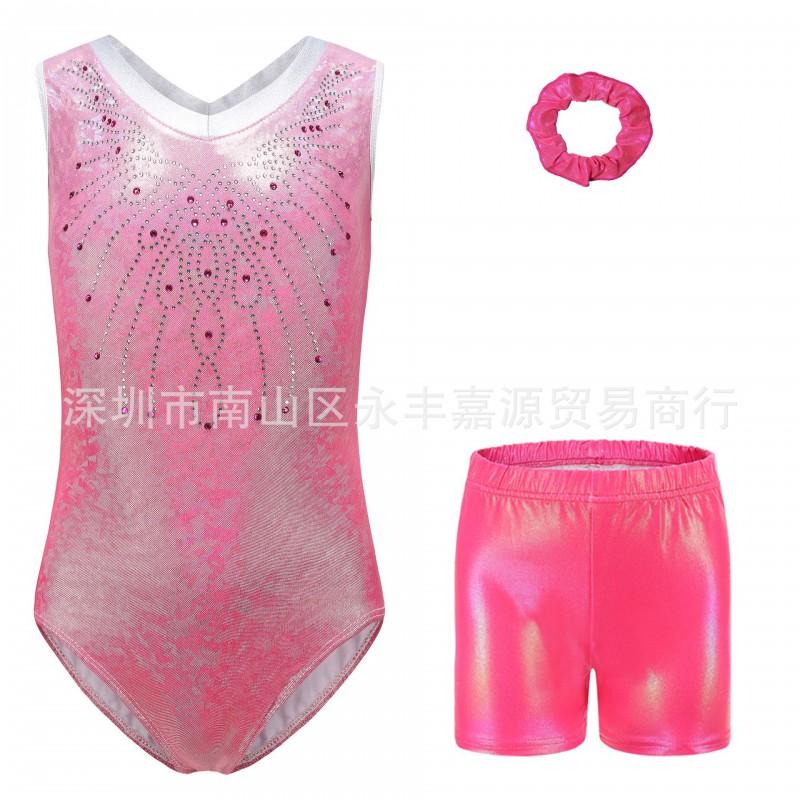 Girls Shiny Ballet Dance Gymnastics Leotard Tutu Dress Performance Outfit Set