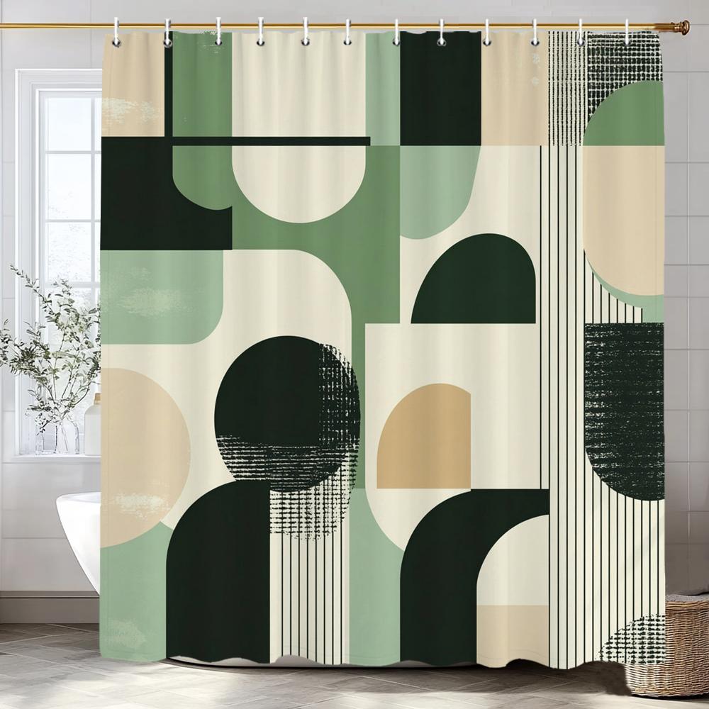 Textile Article Light Modern Simple Geometric Shower Curtain, Bathroom Decorative Shower Curtain, Printed Polyester Fabric Shower Curtain With Hooks