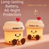 Led Light Milk Tea Cup Night Light Silicone Material Cartoon Table Lamp  Bedroom Decor