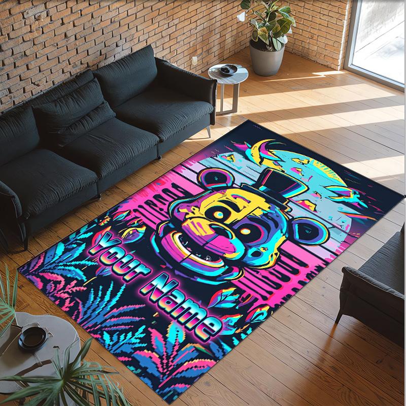 Personalized Crystal Velvet Carpet Custom Name Text,Five Nights at Freddy’s Anti Slip Area Rug For Home Decoration
