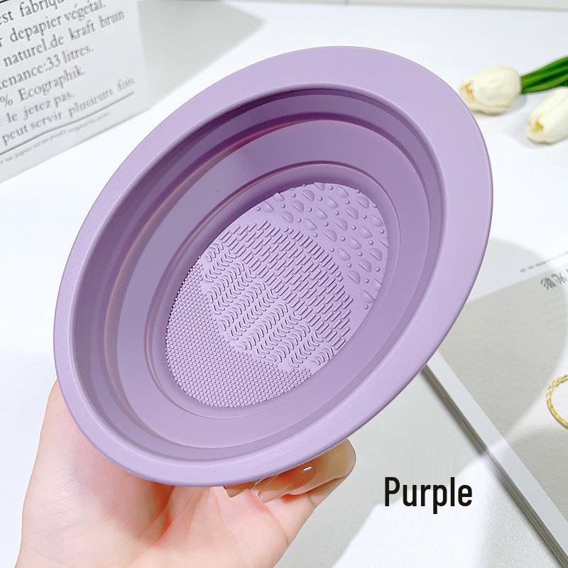 

JONBOS Makeup Brush Cleaner: Silicone Folding Bowl & Powder Puff Cleaning Set. фиолетовый