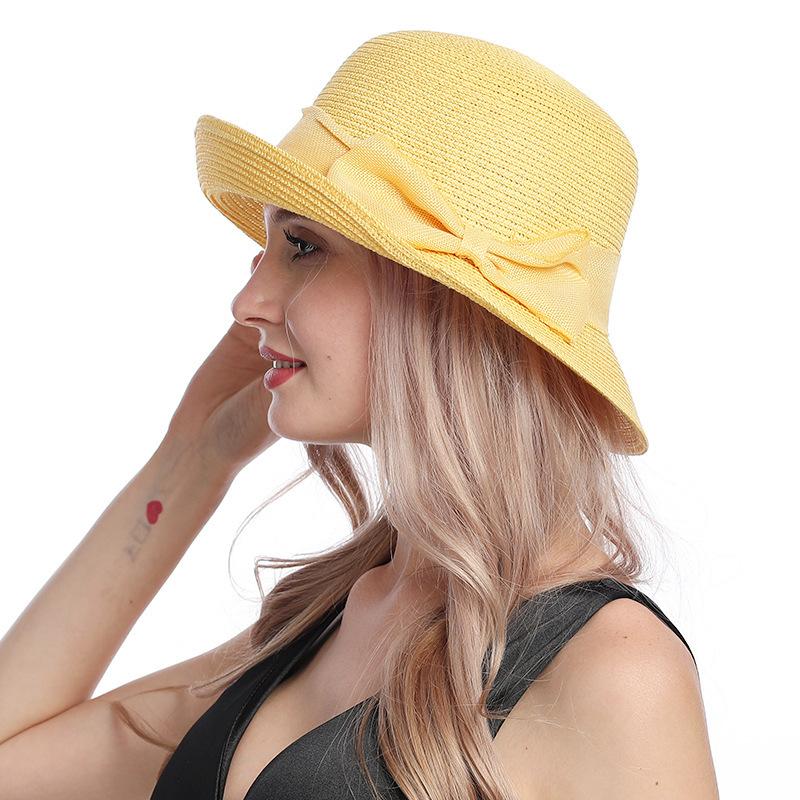 

Летняя мода соломенная шляпа женская простая гофрированный бант шляпа-таблетка универсальная шляпа-ведро защита от солнца шляпа для защиты от солнца дети M（56-58cm） жёлтый