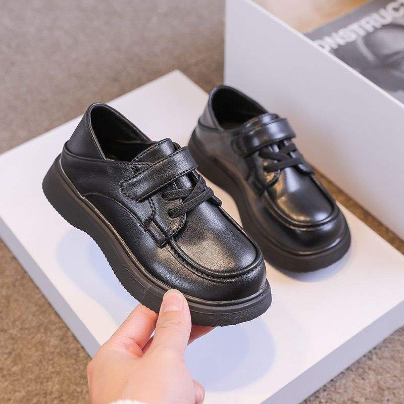 Children's Velvet Leather Shoes 2025 Autumn and Winter New Soft-soled Lace-up Velcro Retro College Style Boys and Girls Cotton Shoes