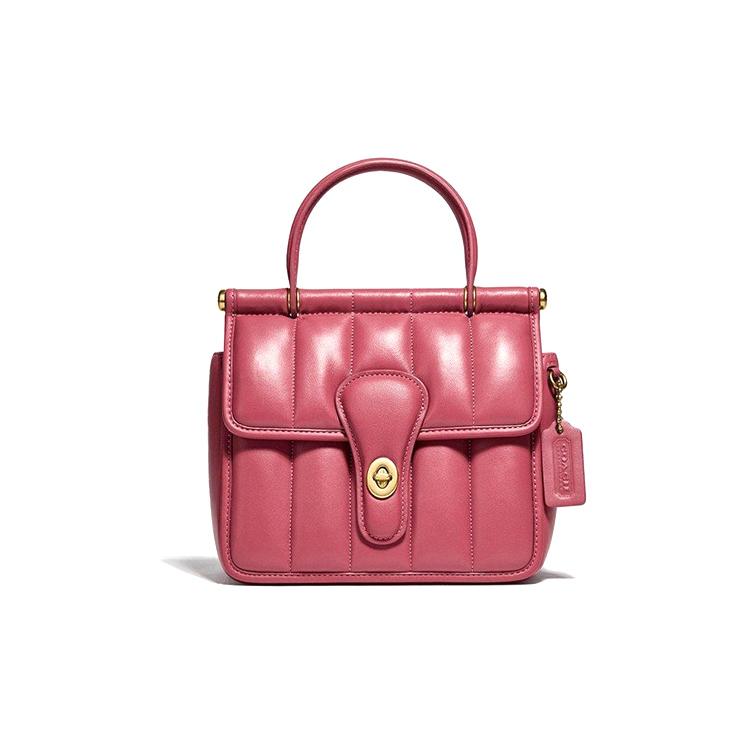 

Новая стеганая кожаная сумка через плечо COACH Willis, сумка кроссбоди, маленькая женская сумочка, цвет фуксия C3844-B4U6 18.0*9.4*16.5CM