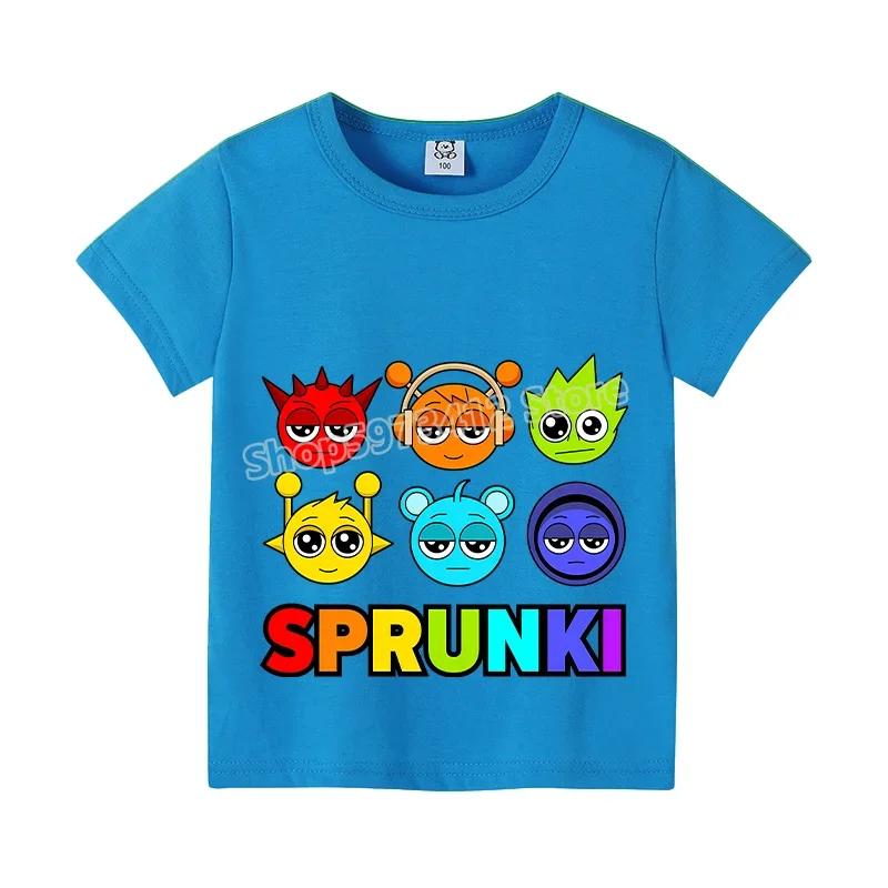 

2025 Нові дитячі футболки Sprunki для дітей Милий мультяшний графічний малюнок Спортивні футболки з коротким рукавом Бавовняні топи Модний дитячий одяг 110