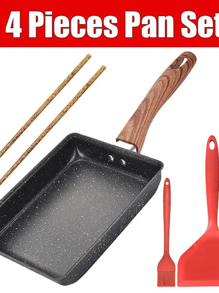 

Японская сковорода для омлета, антипригарная сковорода для яиц, прямоугольная сковорода, маленькая сковорода для яиц с кухонными принадлежностями чёрный