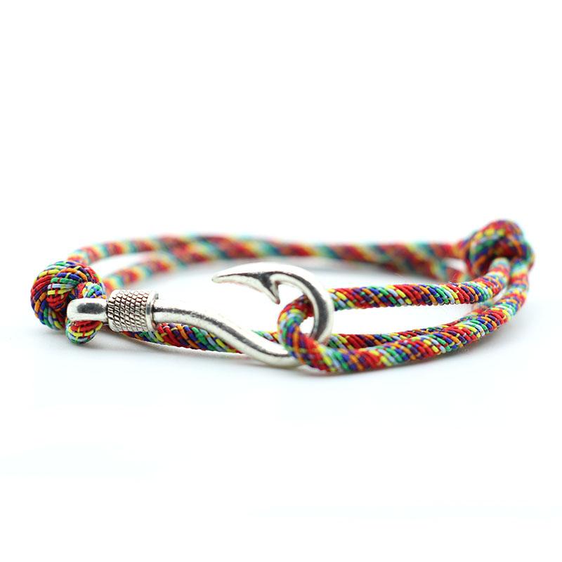 Neues Mode-Seilarmband Herren Silberfarbe Angelhaken Armband Zweilagig Schiebbar Verstellbar Nautisches Wickelband Armband Pulseria Homme