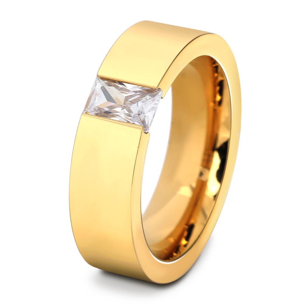 Polished Zircon Inlaid 6MM Stainless Steel Titanium Ring with Laser Logo Size 10