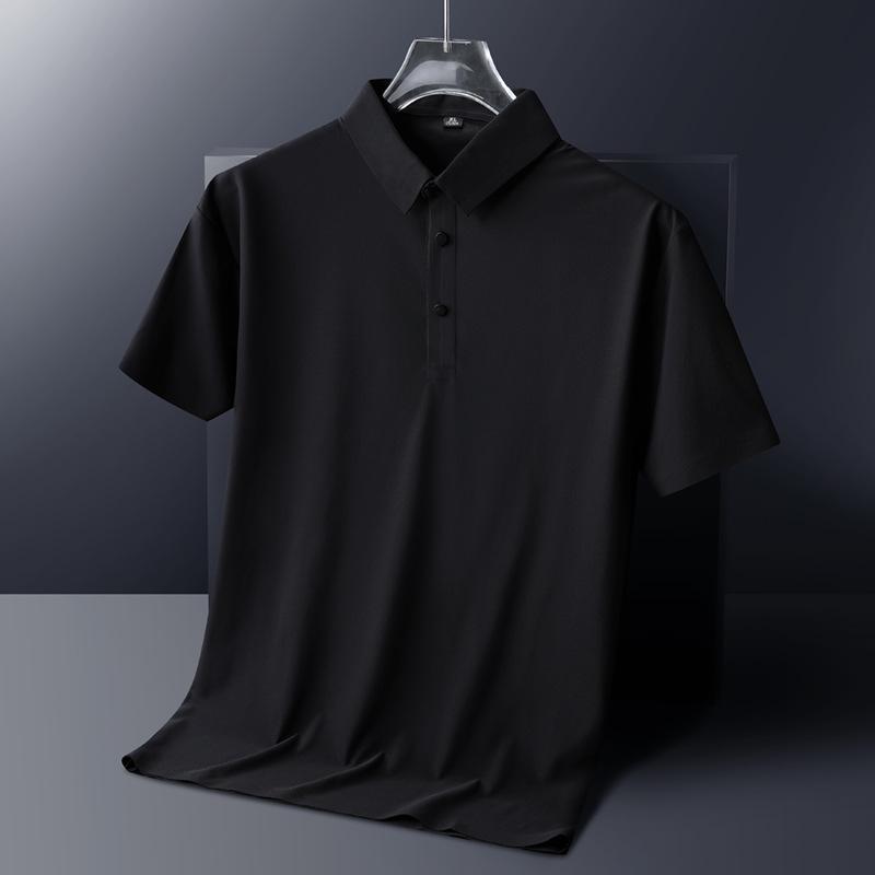 POLO-Shirt für Herren, fett, Übergröße, Polo-Ausschnitt, Eisseide, Top, schnell trocknendes, solides Kurzarm-T-Shirt für Herren