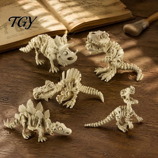 Fish Tank Landscaping Accessories 5Pcs 3D Printed Dinosaur Skeleton Ornament, Movable Joints Prehistoric Figures, Unique Home Decor Gifts Realistic