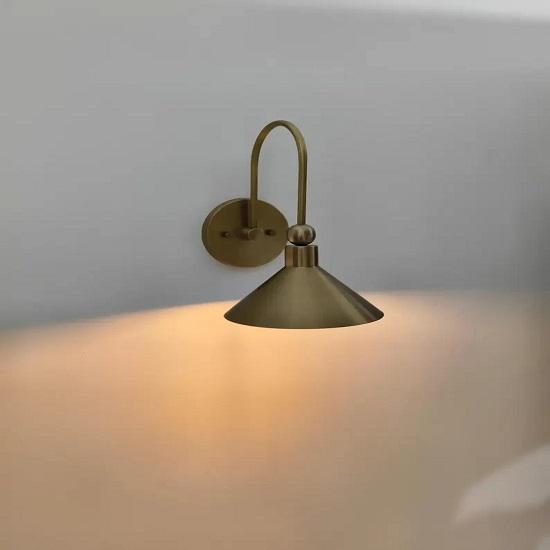Modern Raw Brass Cone Wall Sconce – Handmade Minimalist Light Fixture