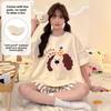 Summer Cute Cartoon Print Pajamas Set for Women Korean Gray Short Sleeve T Shirt+Shorts Sleepwear Female Casual Pyjamas Homewear