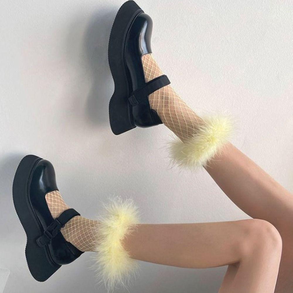 Grid Hollow Out Socks Bright Color Socks Women Y2K Feather Fishnet Stockings Music Festival
