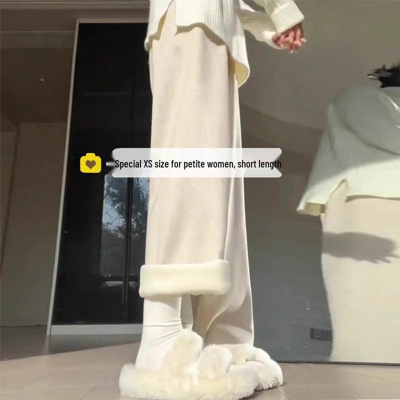 

Women s High-Waisted Fleece Drawstring Wide-Leg Pants - Soft and Cozy for Autumn and Winter L (111-120 jin)