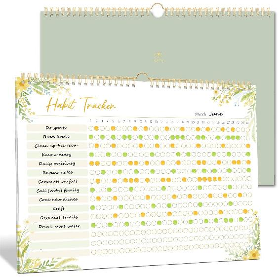 Habit Tracker Calendar 2026 (Undated 12 Months) - Daily Habit Tracker Jounal with Spiral Binding & Hanger - Goal Tracker - Motivational Monthly Habit