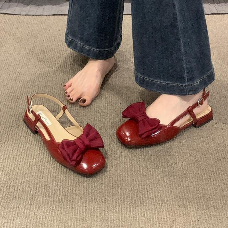 

Fashion Ladies Shoes 2025 High Quality Baotou Women s Sandals Fashion Buckle Strap Daily Sandals Women Summer Butterfly-knot Heels Women 35 вино красного