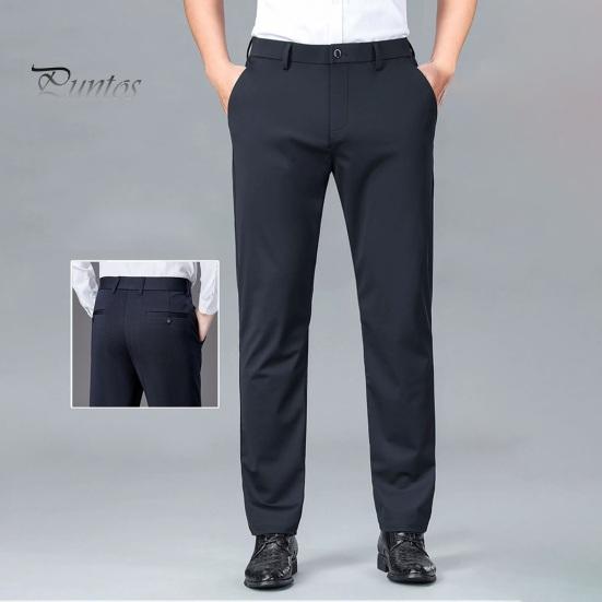 Men's Elastic Suit Pants Thin Straight Leg Trousers Wrinkle Resistant Non-Iron Business Trousers for Office Formal Wear Date
