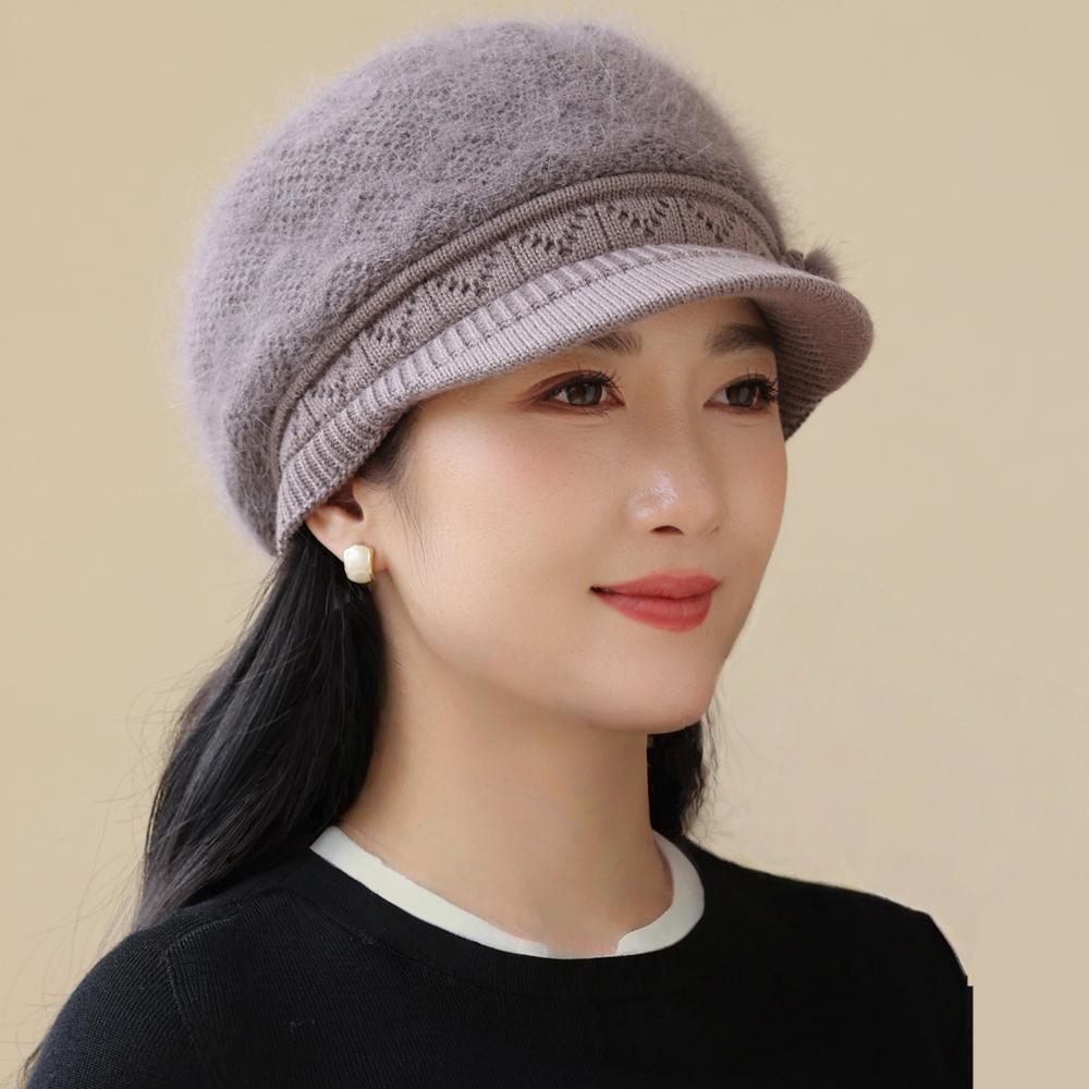 Women Winter Hat Plush Fur Lined Warm Cap For Women Casual Rabbit Fur Blend Streetwear Outdoor Fashion Knitted Hat