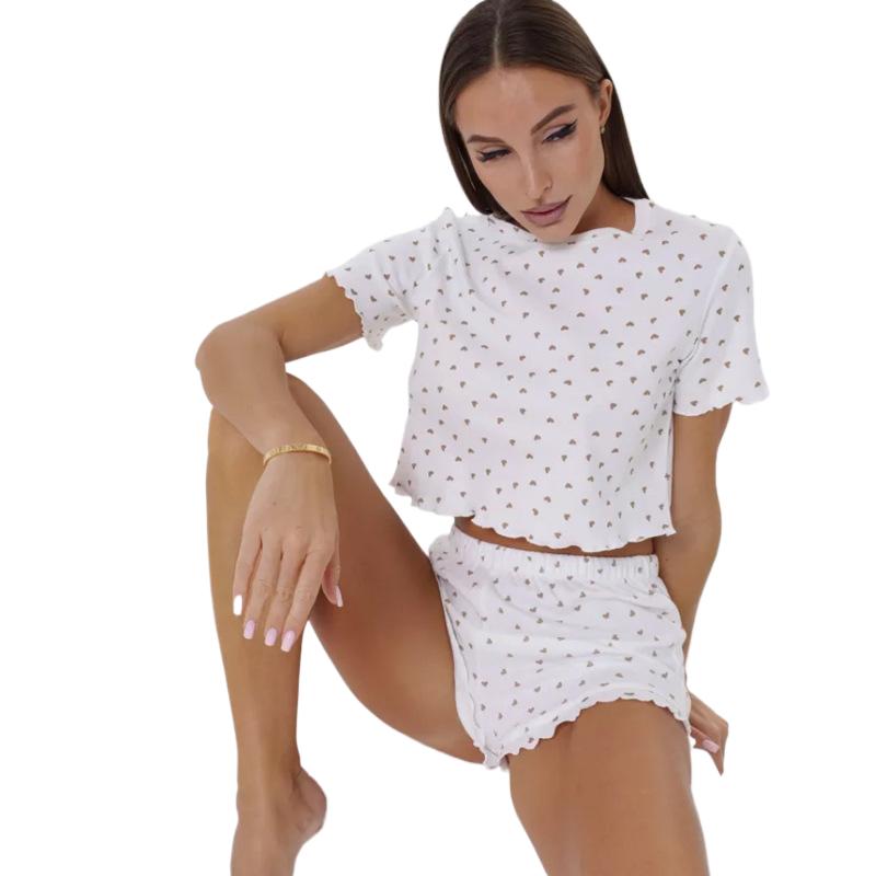 

Женская одежда Симпатичные удобные футболки с короткими рукавами и шорты с принтом Повседневная одежда, пижамы XL серый