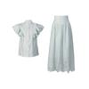 Retro Romantic Dress Set Women's Single-breasted Fly-sleeve Top + High-waist Slimming A-line Skirt